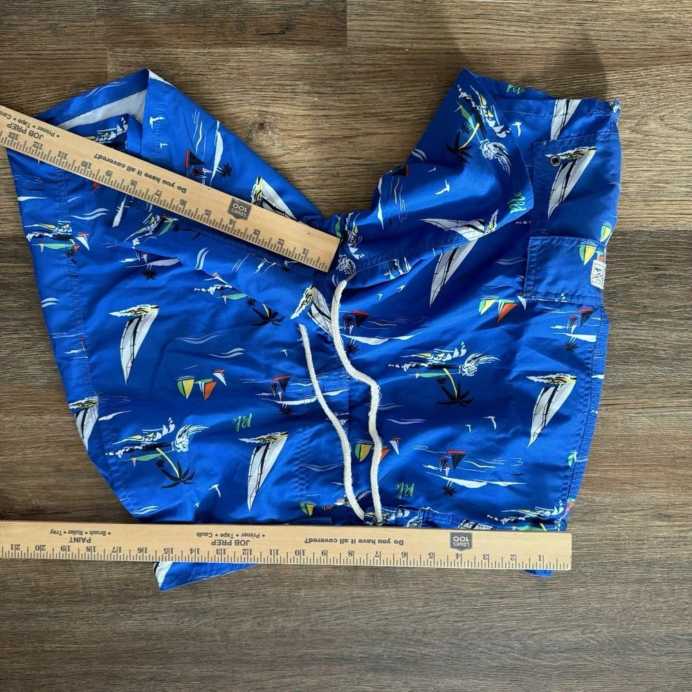 Polo Ralph Lauren AOP Sail Boat Swim Trunks Men's Sz M Nautical Theme Blue‎